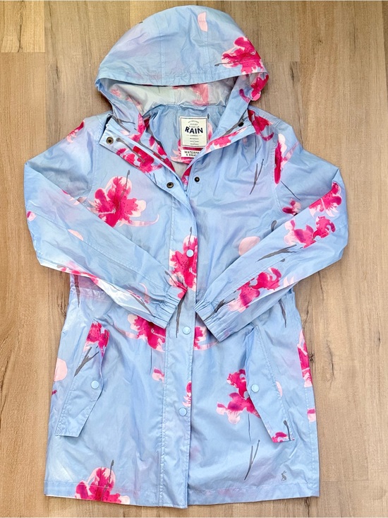 Joules Jackets & Blazers - Joules Blue Pink Floral Lightweight Full Zipper Hooded Raincoat Rain Jacket